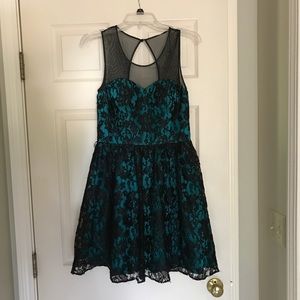 Turquoise & Black Lace Dress